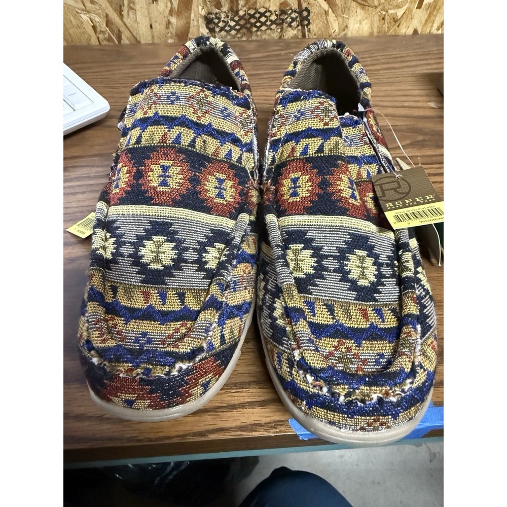 Roper Jackie Blue Women's 7 Aztec Southwestern Print Slip On Driving Moc NWT